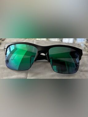 Oakley Matte Black Frame Sunglasses with Green Mirrored Lenses